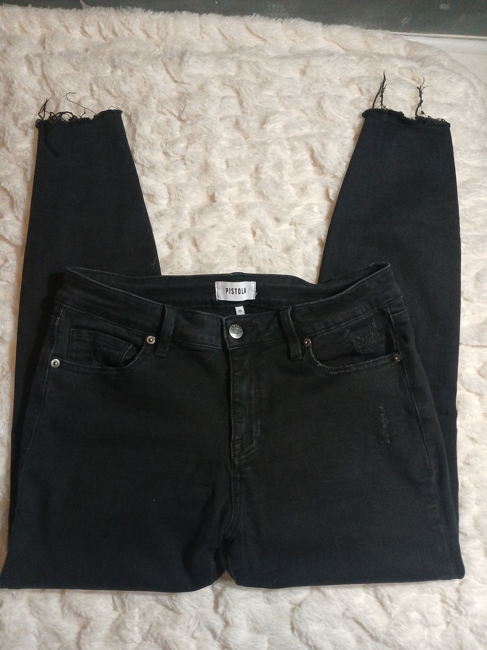 Pistola Womens 29 Mid Rise Black Arielle Ankle Cropped Fray Hem Distressed Jeans